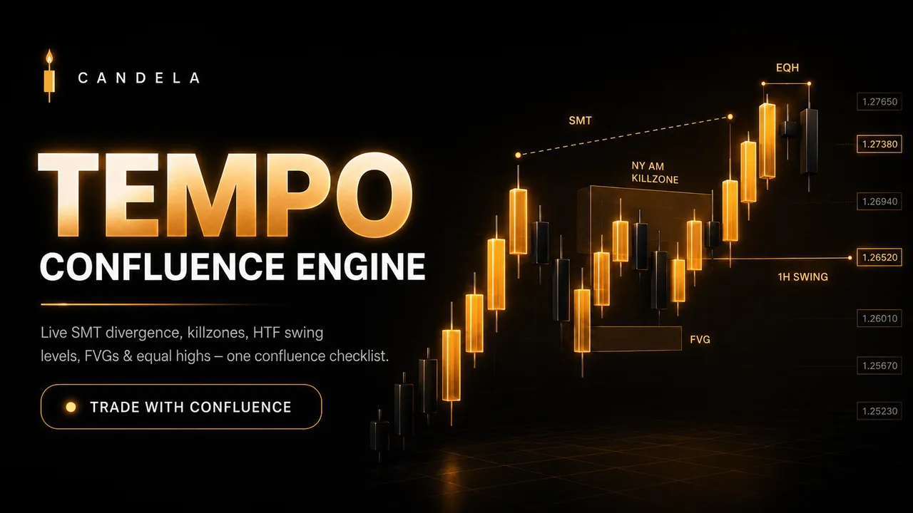 Tempo Confluence Engine — SMT divergence, killzones, HTF swing levels and FVGs